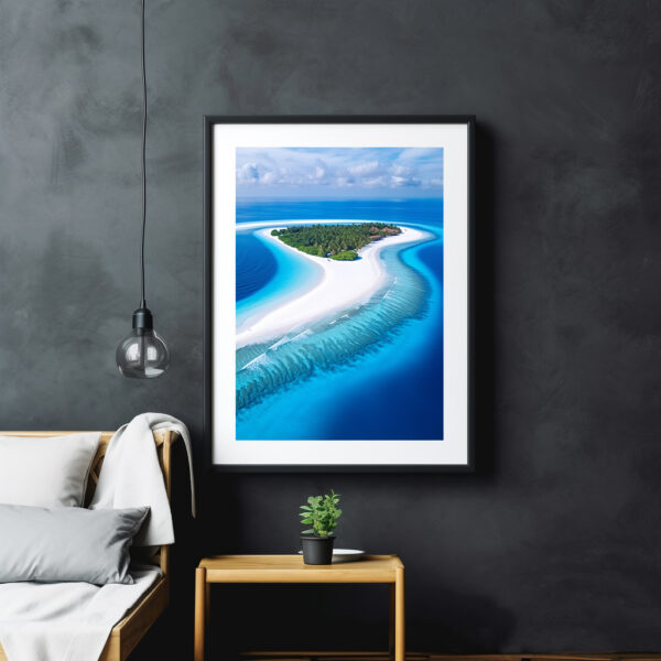 décor cadre pour photo chambre murs gris foncés atoll vue de drone